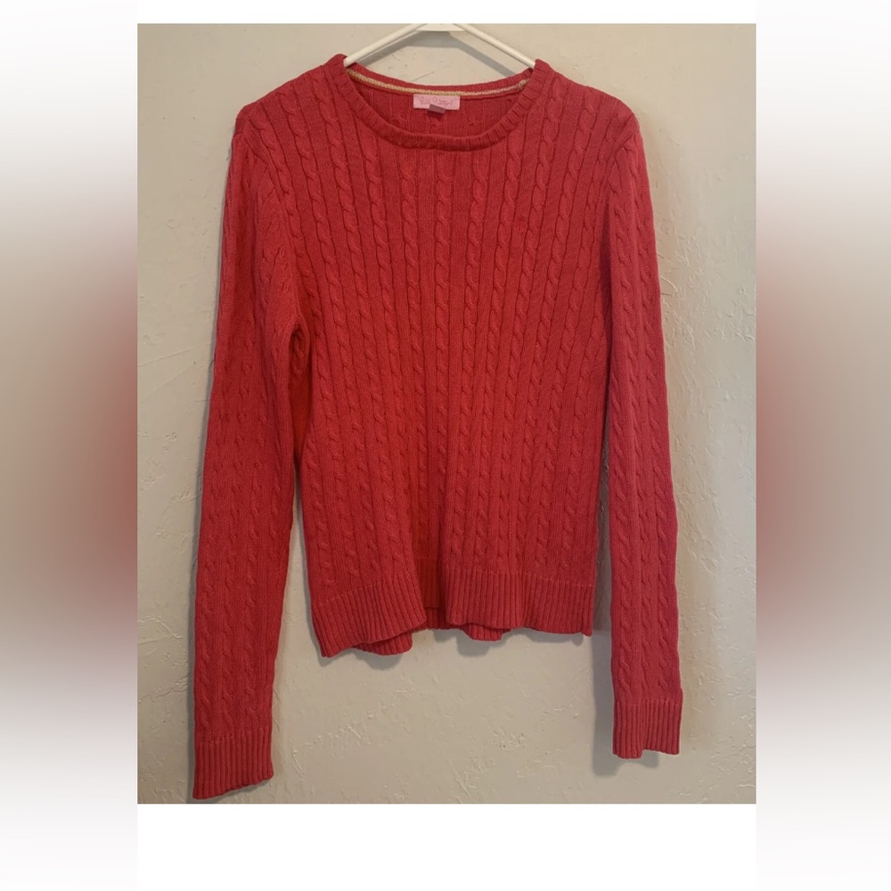 LILLY PULITZER Womens Sz Medium  HOT Pink Long Sleeve Cable Knit Cotton Sweater